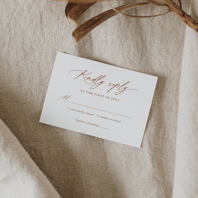 Boho Burnt Orange Calligrafy Wedding RSVP Karte (Von Creator hochgeladen)