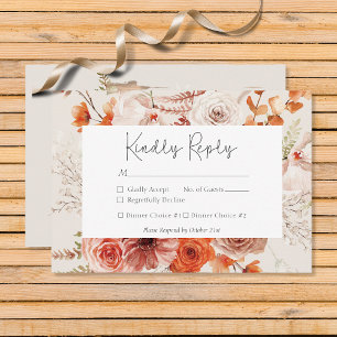 Boho Burnt Orange Fall Floral Monogram Beige RSVP Karte