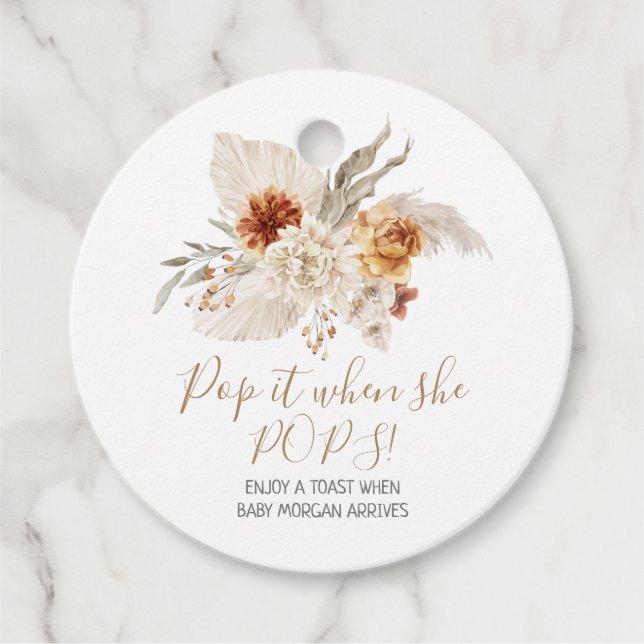 Boho Burnt Orange Floral Bouquet Babydusche Geschenkanhänger (Vorderseite)