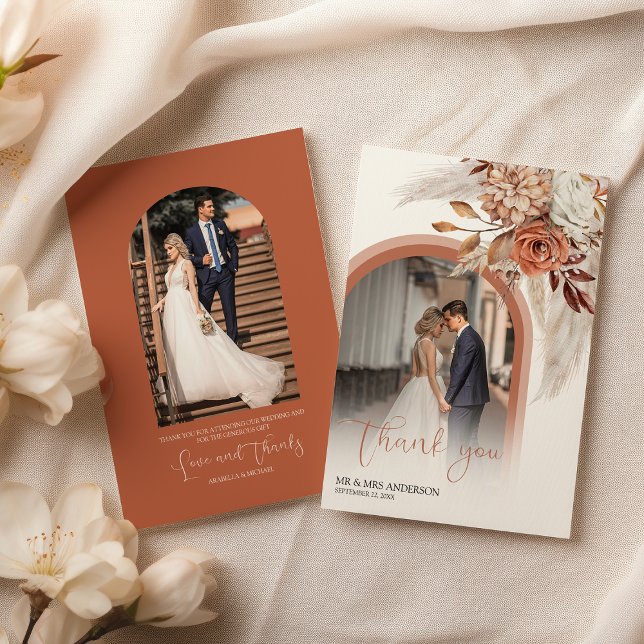 Boho Burnt Orange Floral et Pampas Merci photo (Créateur téléchargé)