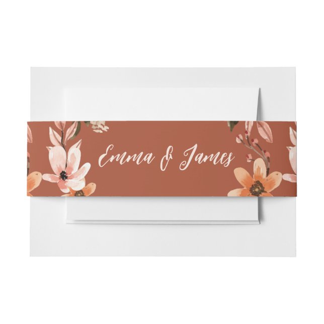 Boho Burnt Orange Floral Wreath Einladungsbanderole (Vorderseite Beispiel)