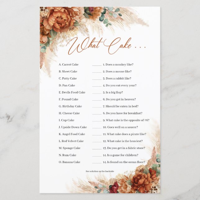 Boho Burnt orange Kupferflorpampen Was Cake (Vorderseite)