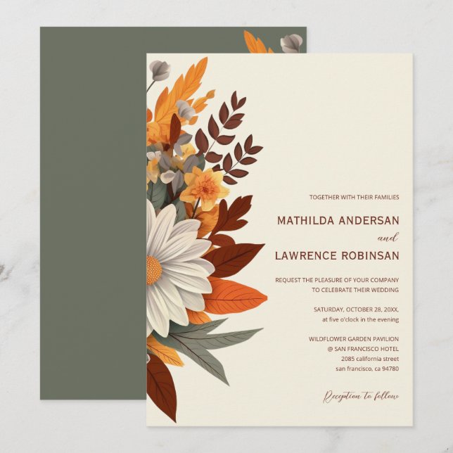 Boho Burnt Orange Terracotta Floral Wedding Einladung (Vorne/Hinten)