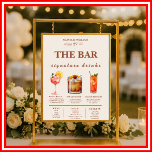 Boho Burnt Orange Terracotta Wedding Bar Menu Poster