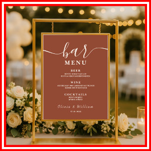 Boho Burnt Orange Terracotta Wedding Bar Menu Poster