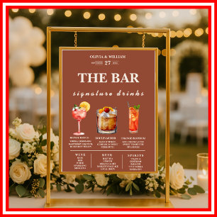 Boho Burnt Orange Terrakotta Hochzeitsbar-Menü Poster