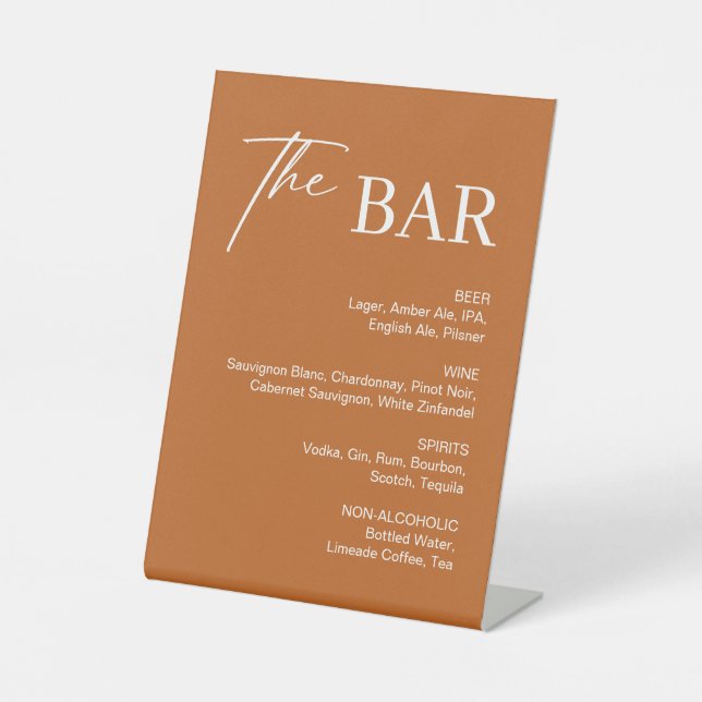 Boho Burnt Orange Wedding Bar Sockelschild (Vorderseite)