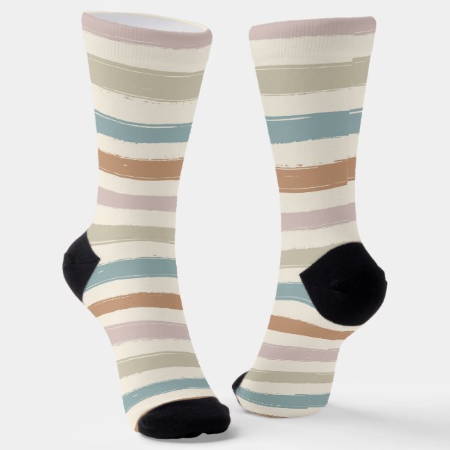 Boho-Bürstenstreifen Nahtloses Erdtön Socken (Gewinkelt)