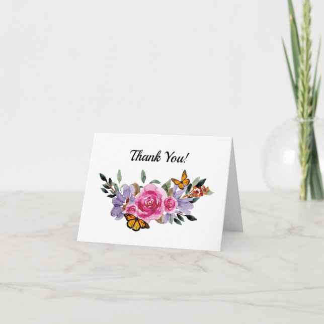 Boho Butterfells Floral Watercolor Rustic Dankeskarte (Vorderseite)