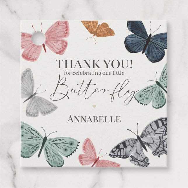 Boho Butterfly Baby Duschkabine Gastgeschenk Geschenkanhänger (Vorderseite)
