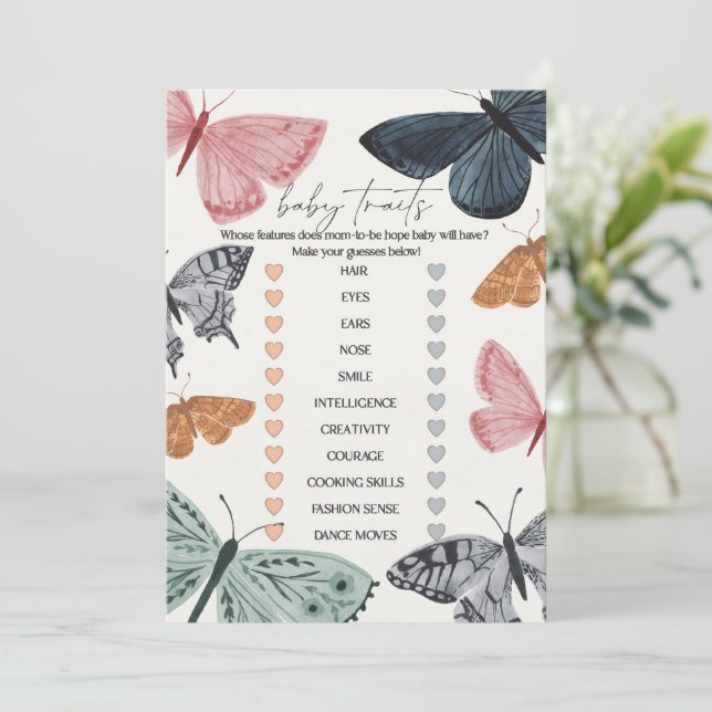 Boho Butterfly Baby Shower Baby Tracks Spiel Einladung (Stehend Vorderseite)