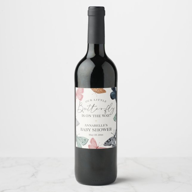 Boho Butterfly Baby shower Étiquette de vin (Devant)