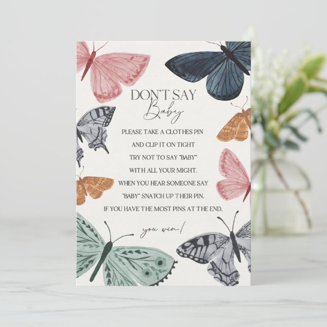 Boho Butterfly Babydusche Spt Say Baby Game Einladung (Stehend Vorderseite)