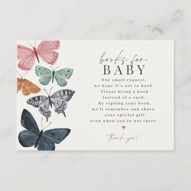 Boho Butterfly Books für eine Baby-Einladung Begleitkarte (Vorderseite)