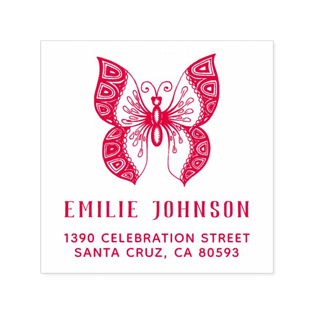 Boho Butterfly | Elegante Name Rücksendeadresse Permastempel (Design)