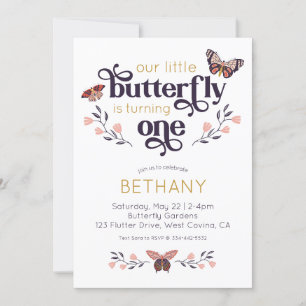 Boho Butterfly First Birthday Invitation