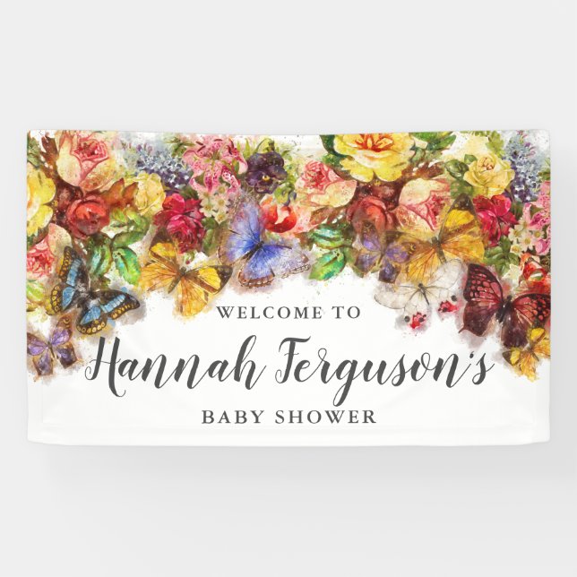 Boho Butterfly Floral Baby Dusche Willkommen Banner (Horizontal)