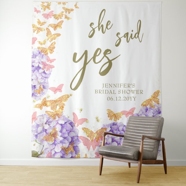 Boho Butterfly Garden Ja Brautparty Hintergrund Wandteppich (Beispiel)