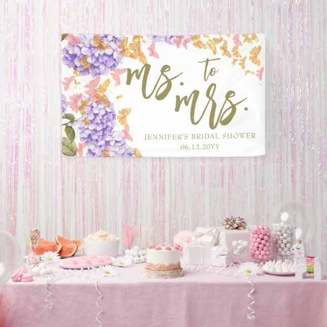 Boho Butterfly Hydrangea Brautparty Hintergrund Banner (Party)