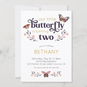 Boho Butterfly Invitation du deuxième anniversaire