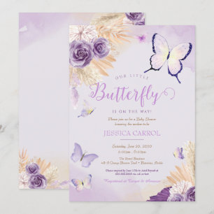 Boho Butterfly Lavender Lila Floral Baby Dusche Einladung