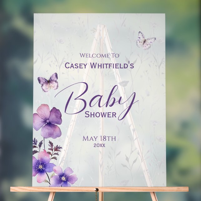 Boho Butterfly Lila Floral Baby Dusche Willkommen Acrylschild (Neutral)