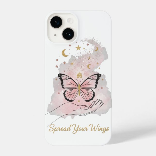 Boho Butterfly "Spread Your Wings" iPhone Case 14 Hülle (Rückseite)