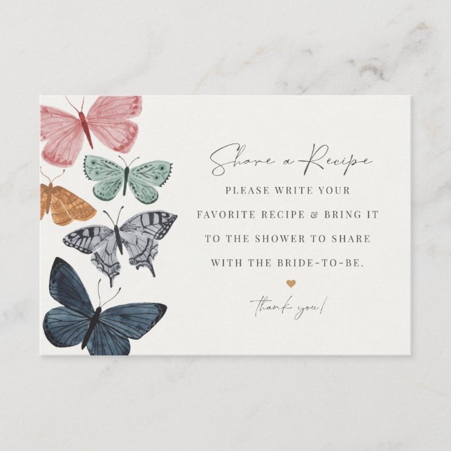 Boho Butterfly Teilen Sie eine Rezept-Einladung Be Begleitkarte (Vorderseite)