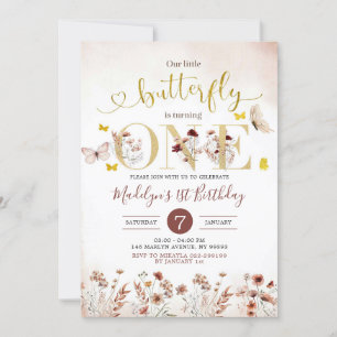 Boho Butterfly Wildblume Erster Geburtstag Einladu Einladung
