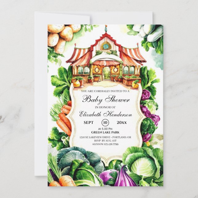 Boho Cabbage Farmer's Market Baby Shower Einladung (Vorderseite)