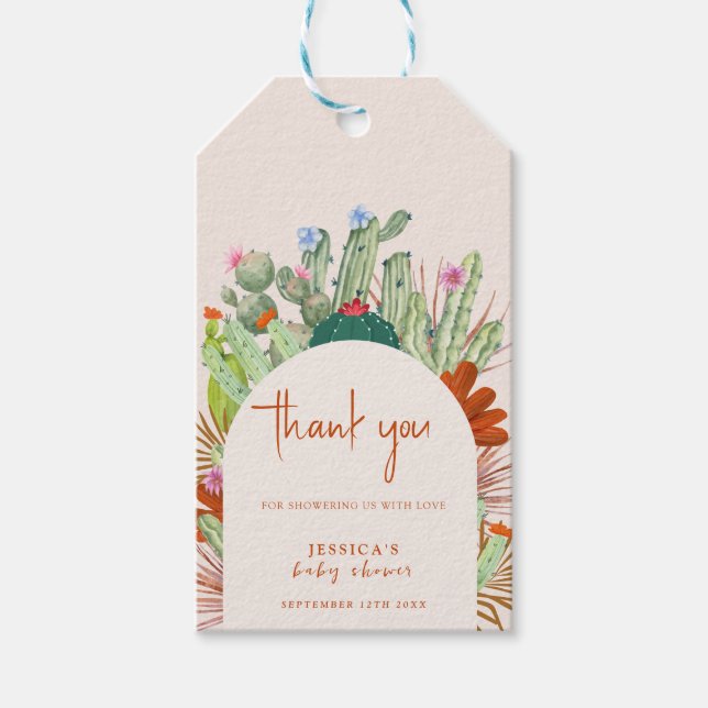 Boho Cactus Arch Desert Pampas Baby Dusche Danke Geschenkanhänger (Vorderseite)