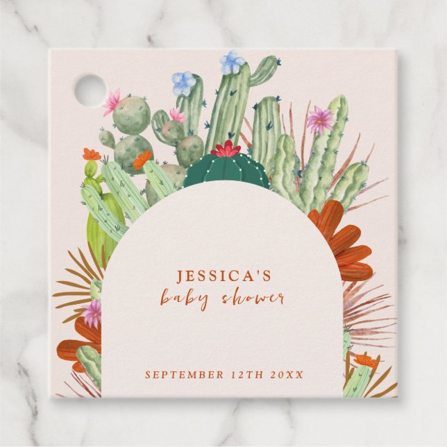 Boho Cactus Arch Desert Pampas Baby Shower Geschenkanhänger (Vorderseite)