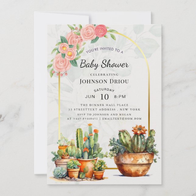 Boho Cactus Baby Shower Einladung (Vorderseite)