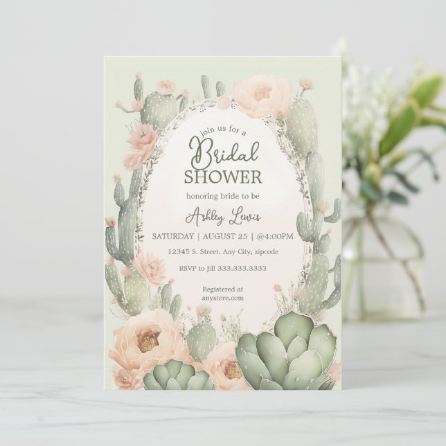 Boho Cactus Brautparty floral Southwestern Einladung (Stehend Vorderseite)