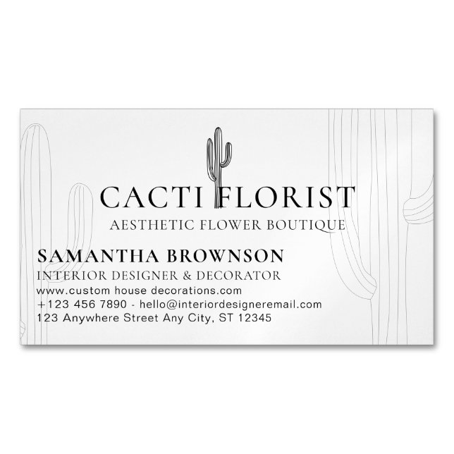 Boho Cactus Desert Blume Magnetische Visitenkarte (Vorderseite)