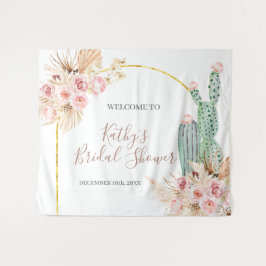 Boho Cactus Floral Brautparty Sign Tapestry Wandteppich