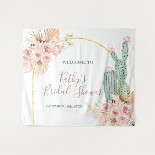 Boho Cactus Floral Brautparty Sign Tapestry Wandteppich