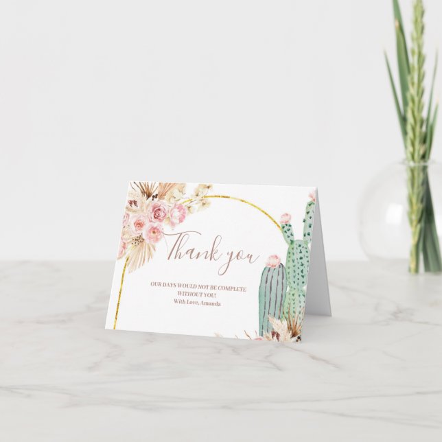 Boho Cactus Floral Brautparty Vielen Dank Dankeskarte (Vorderseite)