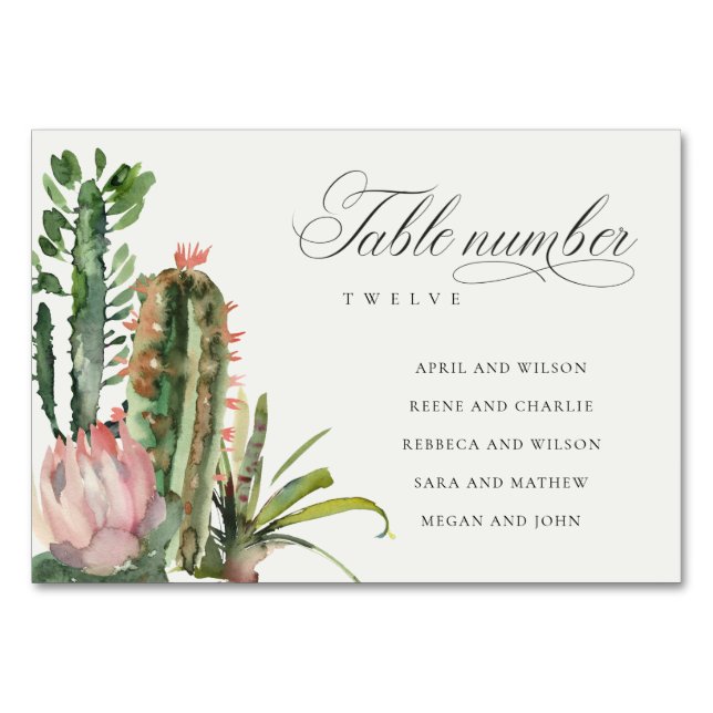 Boho Cactus Foliage Mariage Carte de siège (Devant)