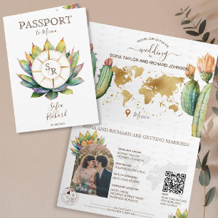Boho Cactus Hochzeit in Urlaubsort Passport QR Cod Einladung