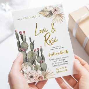 Boho Cactus Liebe und Rosé Brautparty Einladung