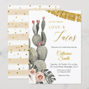 Boho Cactus Liebe und Tacos Brautparty Einladung