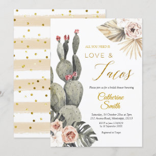 Boho Cactus Liebe und Tacos Brautparty Einladung