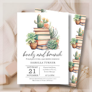 Boho Cactus Livres & Brunch Baby shower Invitation