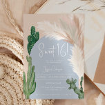 Boho cactus pampas arch blue earth tone Sweet 16 Einladung<br><div class="desc">Tropische Boho Wüste grüne Kaktus und Pampas Gras Sweet 16 Geburtstagsparty laden mit wildem Kakteen,  Pampas Aquarell,  Bogen geformt mit gedämpften Erdtönen mit hellbeige und Terracotta Farben mit staubigen blauen Bogen ein.</div>