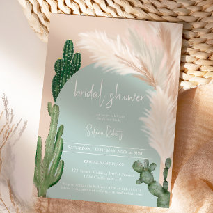 Boho cactus pampas arch green Brautparty Einladung
