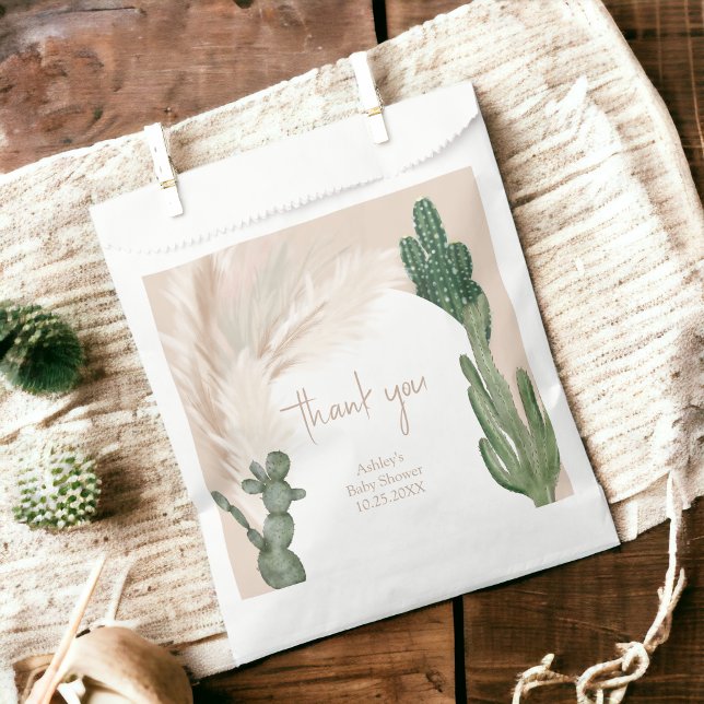 Boho cactus pampas arch wüste Babydusche Geschenktütchen (Boho cactus pampas arch desert baby shower favor bag)