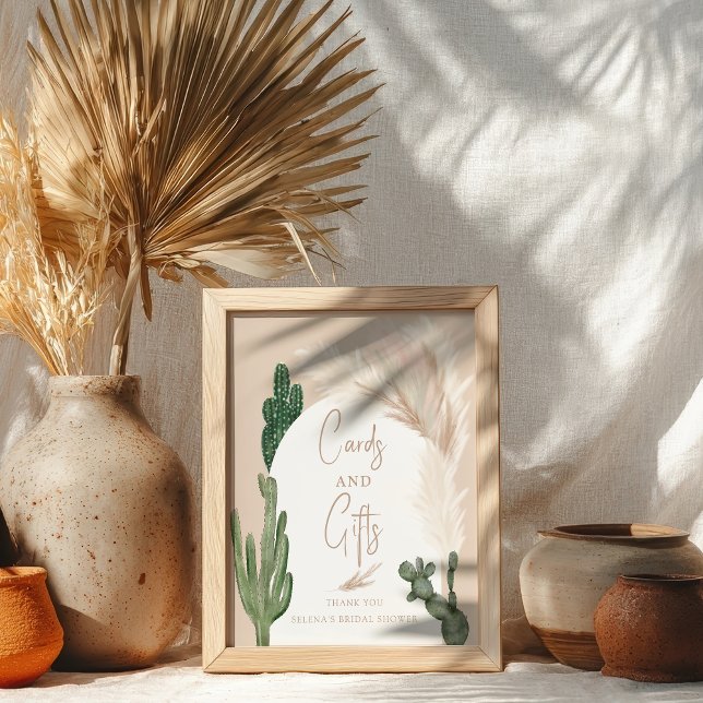 Boho cactus pampas cards gifts Brautparty Poster (Boho cactus pampas cards gifts bridal shower poster)