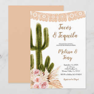 Boho Cactus Pampas Grass Couples Douche Invitation