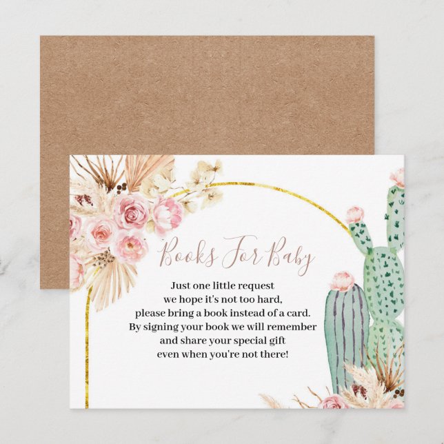 Boho Cactus Pink Blume Bücher für das Baby Einladungspostkarte (Vorne/Hinten)